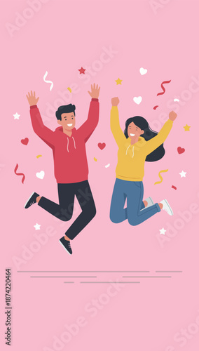 Celebrating Couple Jumping with Joy