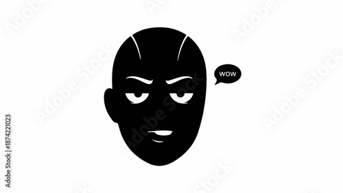 Intrigued person with a "wow" thought bubble, expressing surprise or realization.