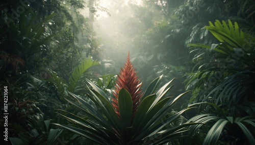 Tropical bromeliad growing ...