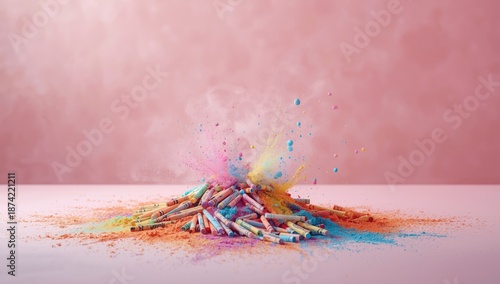 Pink background with colorf...