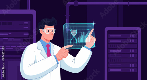Scientist Analyzing Digital DNA Data Screen.