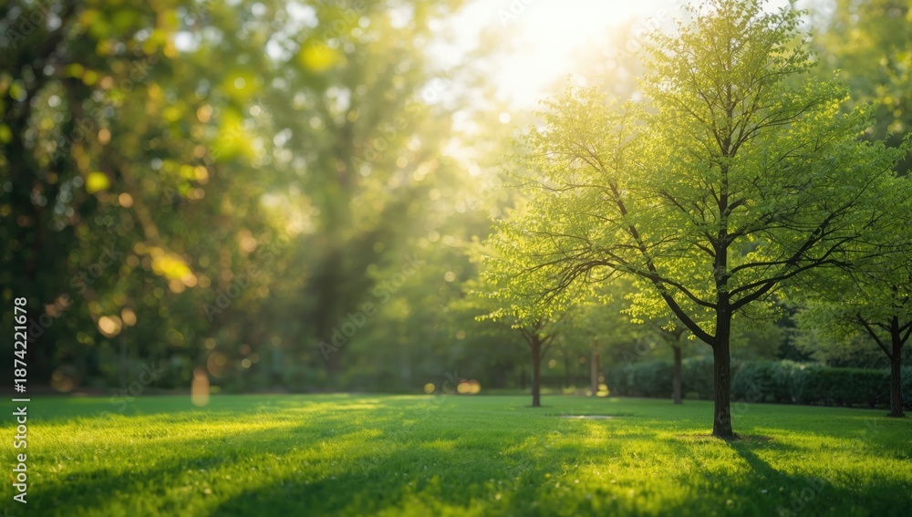 Obraz premium Lush trees in a garden setting, ideal for landscape or nature-themed backgrounds