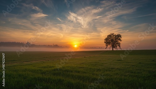 Colorful fall sunset illuminating countryside terrain, highlighting seasonal transition and landscape preservation, autumn observance