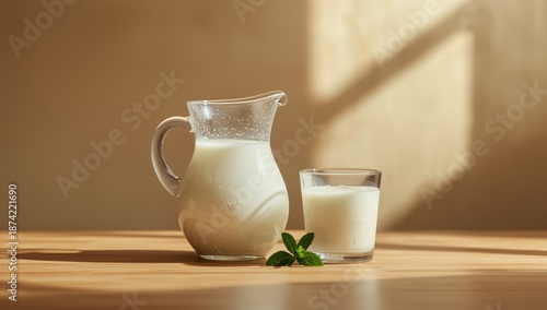 White milk pitcher and glas...