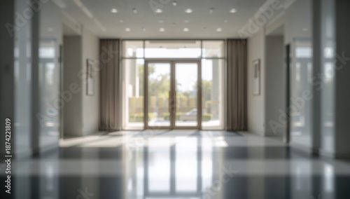 Gray toned hotel lobby with...