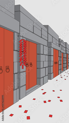 Chinese New Year Street Scene with Firecrackers