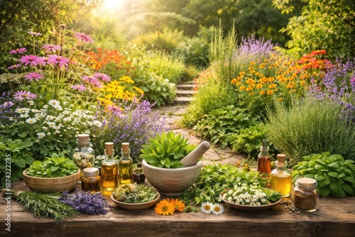 Garden scene filled with br...