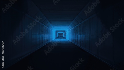 Industrial blue tunnel with...