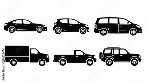 Collection of diverse vehicle silhouettes for design projects.