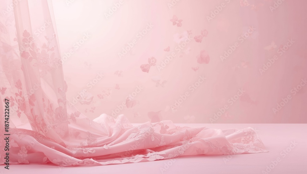 Fototapeta premium Pastel-colored soft pink fabric for high-end elegant dresses, fabric craftsmanship and material softness