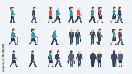 Collection of Diverse People Walking in Different Styles.