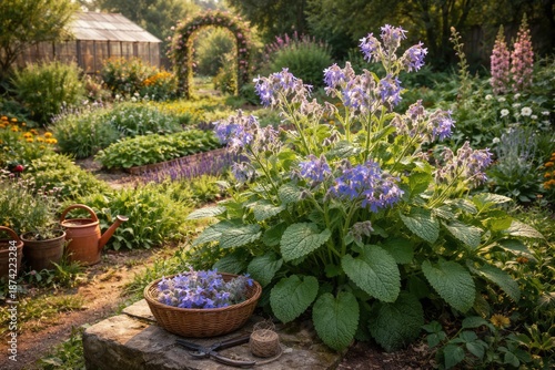 Traditional garden scene wi...