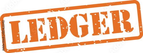Orange rubber stamp with ledger text