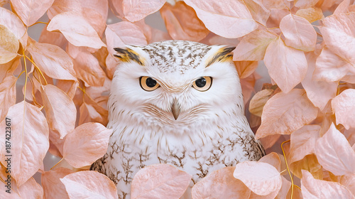 Wallpaper Mural Boreal owl nestled in forest leaves, cheerful seasonal wildlife artwork, AI generated Torontodigital.ca