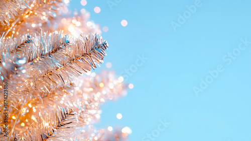 Christmas tree on pastel background, palette of blush pink, mint green, and pearl white, seasonal decorative artwork