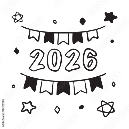 New Year 2026 decoration image assets with black and white style