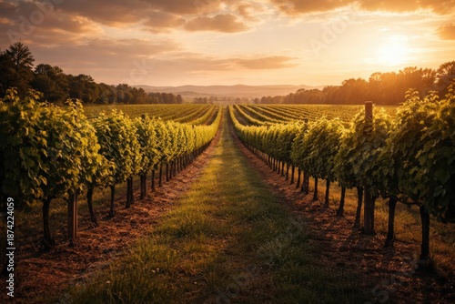 Rows of vineyard in focus w...