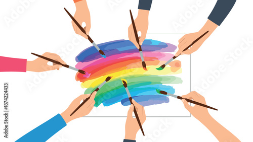 Collaborative art creation with brushes and rainbow colors