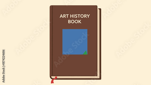 Art history book with bookmark on beige background