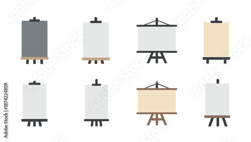 Set of minimalist easels and blank canvas designs for creative projects