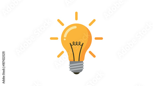 Glowing light bulb icon with radiating brightness on white background