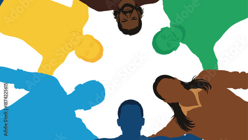 Diverse group circle in bright colors on white background