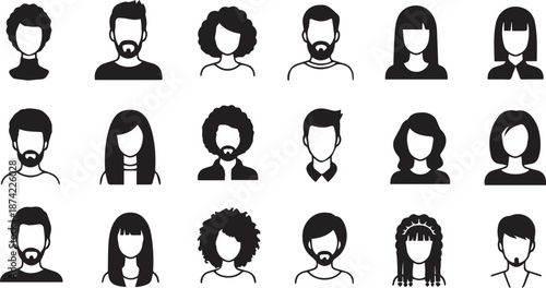 Diverse People Avatar Profile Flat Vector Icon Set for Web and Apps