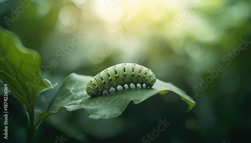 Green caterpillar resting o...