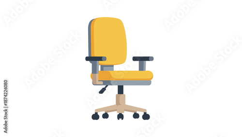 Modern office chair on wheels with armrests in a minimalist flat design