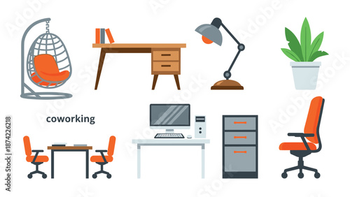 Modern office furniture set with minimalist design for coworking spaces