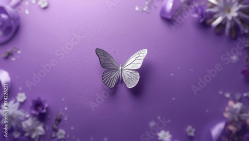 Silver butterfly on a purpl...