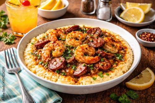 Hearty shrimp and grits dis...
