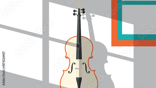 Minimalist cello shadow on wall in sunlit room with modern design elements