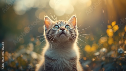 Housecat gazing up with foc...
