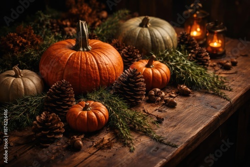 Decorated rustic tabletop w...