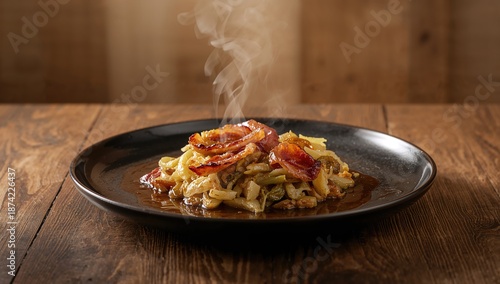 Cooked cabbage dish with ba...