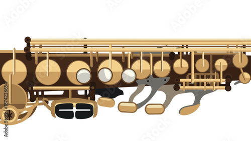 Detailed musical instrument art with close-up of saxophone keys