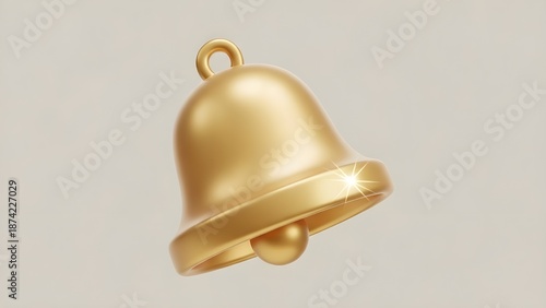 An aesthetic 3D golden bell icon with a light glitter effect. A modern, minimalist, and elegant design with a neutral background, perfect for a notification or reminder symbol.