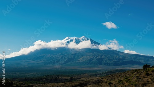 Volcano summit with snow an...