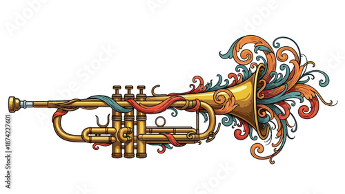 Colorful abstract trumpet with flowing ornamental design