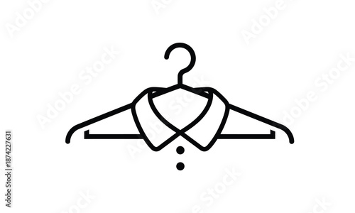 Minimalist Line Art Icon of a Collared Dress Shirt on a Hanger. Simple Black and White Vector Illustration for Fashion, Laundry, Dry Cleaning, and Apparel Branding
