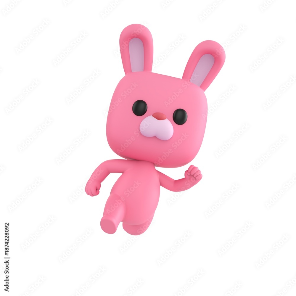 Obraz premium Cute 3D render Little Rabbit character running toward the camera with energetic motion, playful and lively mascot style, dynamic action pose, isolated on white background.