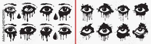 crying eyes illustration, dripping eye artwork, sad eyes drawing, gothic eye art, emotional eye sketch, horror eye illustration, dark aesthetic artwork, black ink eye art, printable eye illustration, 