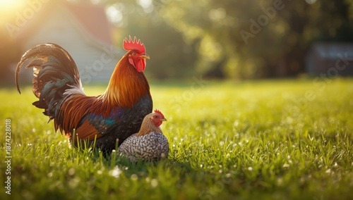 A pair of rooster and hen i...