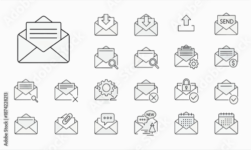 Print  Complete Outline Icon Set for Email Management and Online Communication