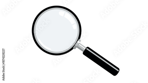 Magnifying glass icon with reflective details on white background