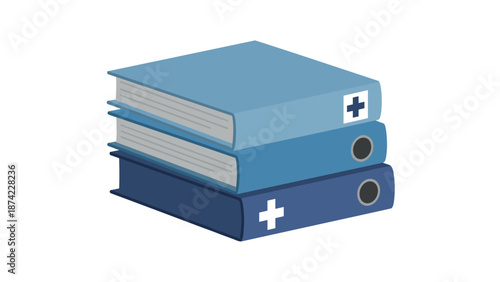 Three blue binders with medical cross symbols on white background