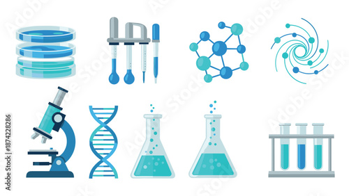 Science and laboratory equipment icons in modern flat style