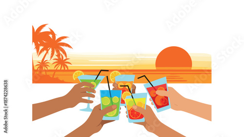 Tropical sunset celebration with refreshing cocktails by the beach