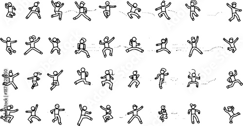 People jumping in lines illustrations projects architecture CAD. Editable vector
